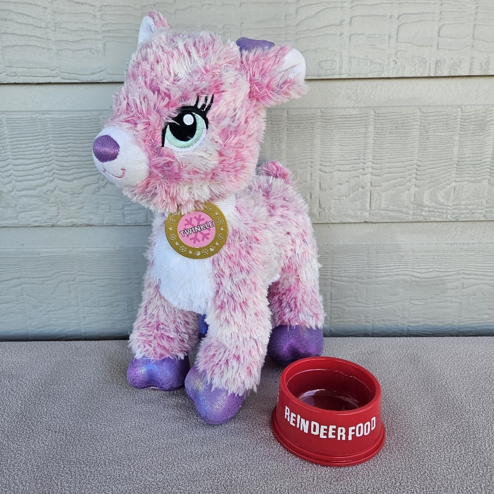 Build a Bear Workshop Twinkle the Reindeer Plush 15" Pink Sparkle BAB Food Bowl